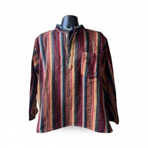 Kathmandu Imports Heavy Brushed Cotton Multicolor Henley-style Unisex Shirt. NWT